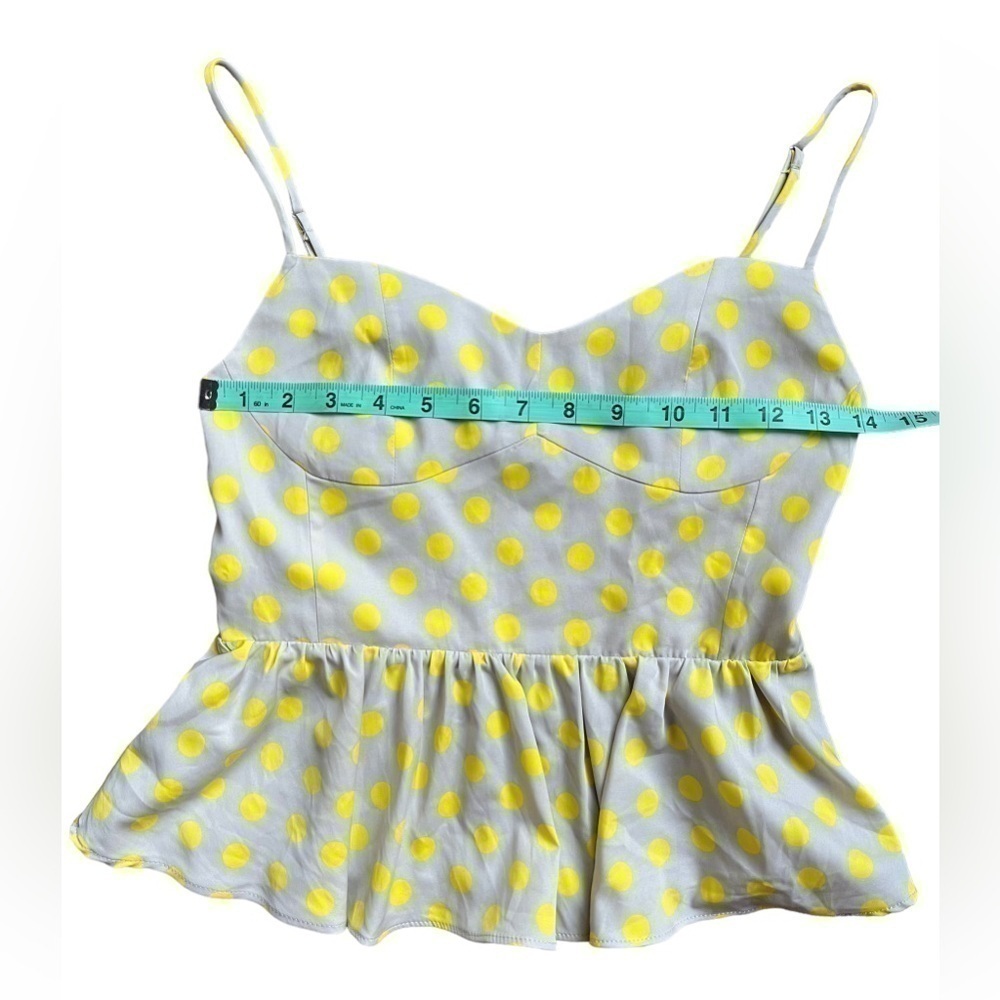 ZARA WOMAN BEIGE With YELLOW POLKA-DOT V-NECK CROP TOP 3067/035/050 size small - Picture 6 of 9